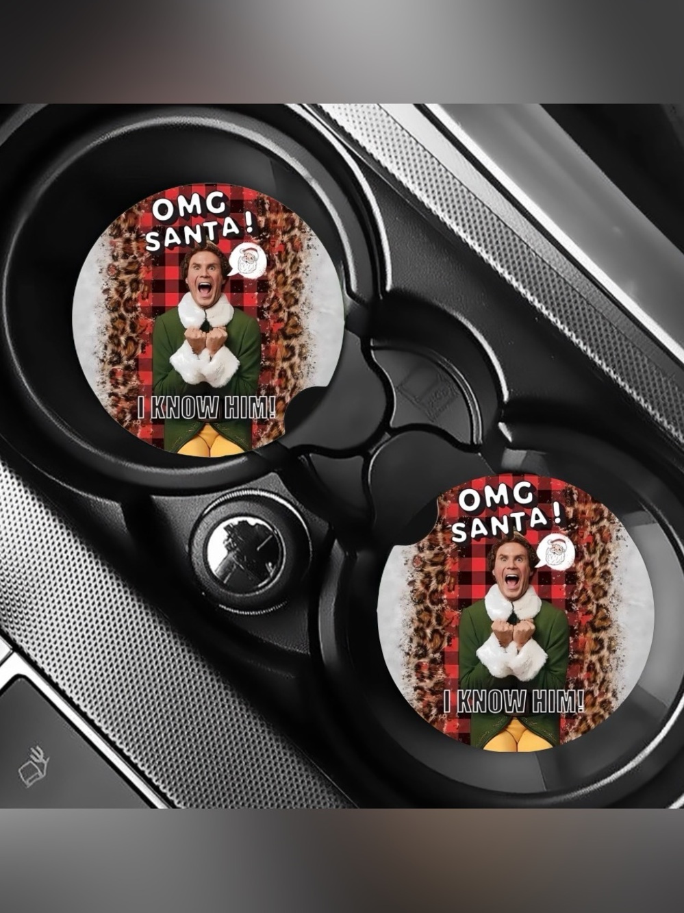 Elf OMG Santa Christmas Car Coasters Absorbent Set of (2)